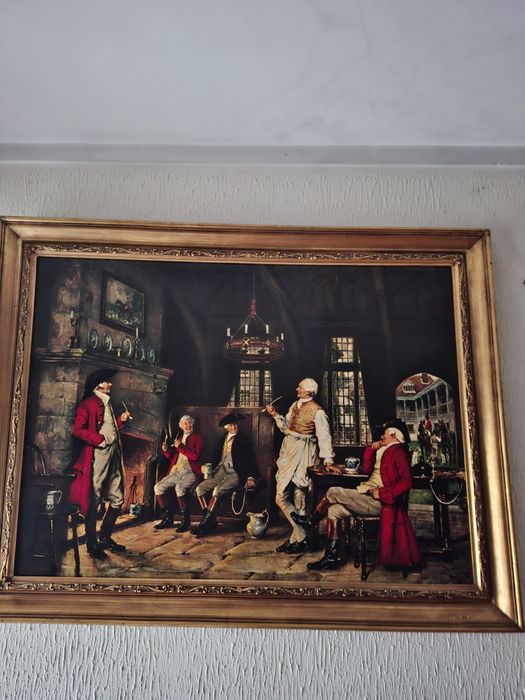 Quadro antigo com caçadores