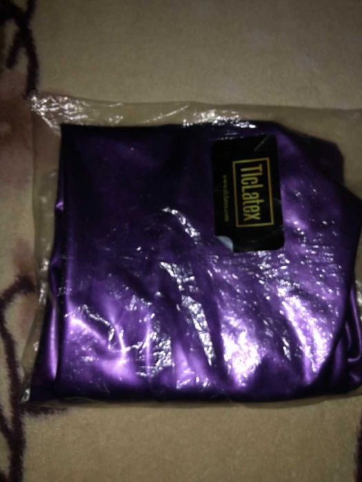 TLC Latex fioletowe legginsy z prawdziwego lateksu guma wysoki stan M 38