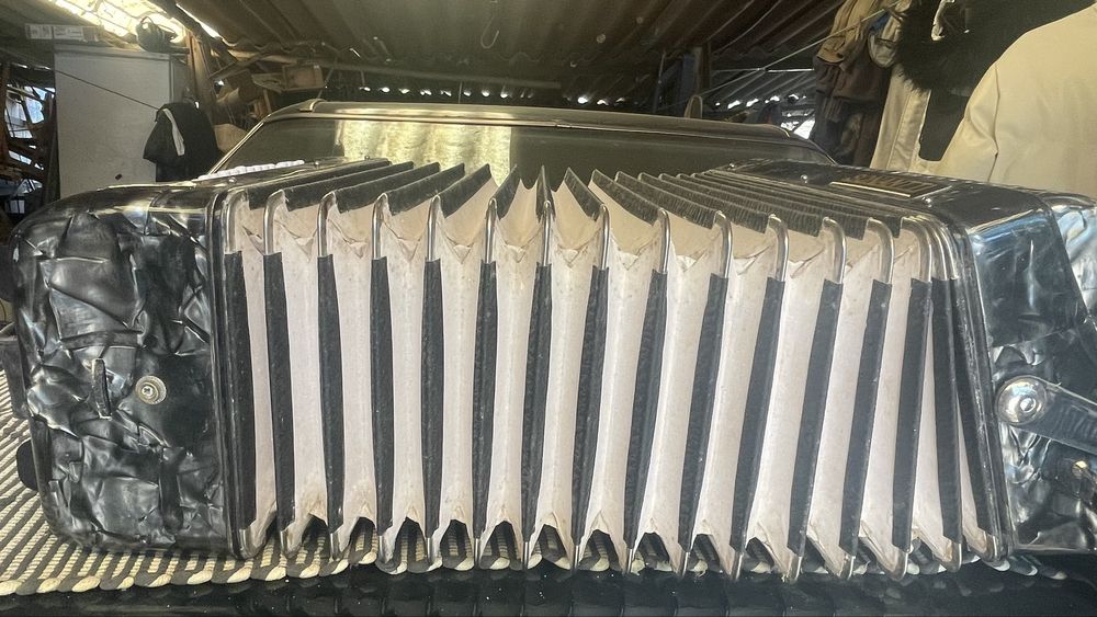 Acordeon preto e cinza