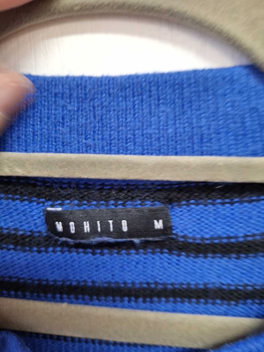 Sweter niebieski w czarne paski 3/4 rękaw miękki długi Mohito M (38)