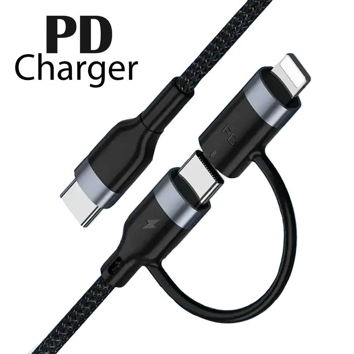 Кабель Type C + Type-C + Lightning 3A 60Вт 1м Нейлон Black