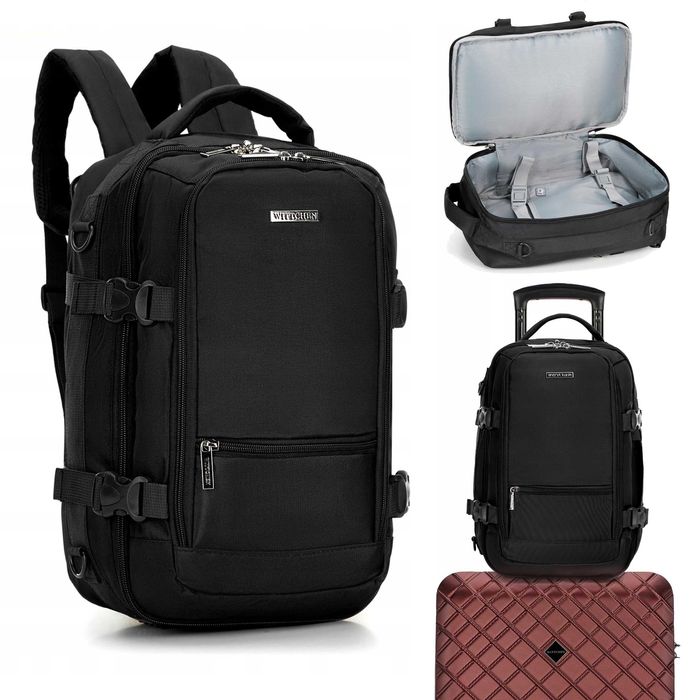 PLECAK BAGAŻ Kabinowy 40x25x20 Podręczny PODRÓŻNY Czarny 3w1 OKAZJA!!