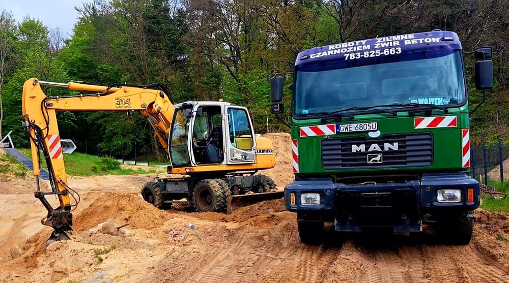 Roboty ziemne- równanie I niwelacja terenu wykopy rozbiorki transport