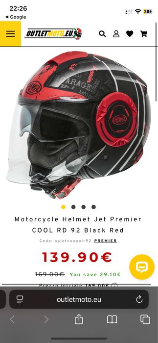 Мотошлем jet с визором. фирма premier italia