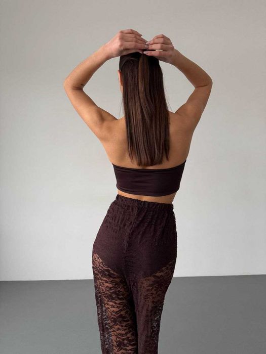 Жіночий костюм трійка гіпюрові штани + топ + шорти