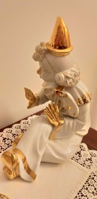 Estatueta Palhaço em Porcelana Italiana (Pasta Limoges, Ouro e Swarovski)