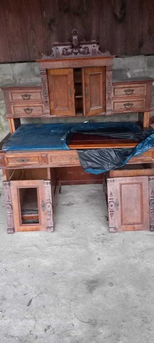 Eklektyczne stylowe biurko antyczne z nadstawką