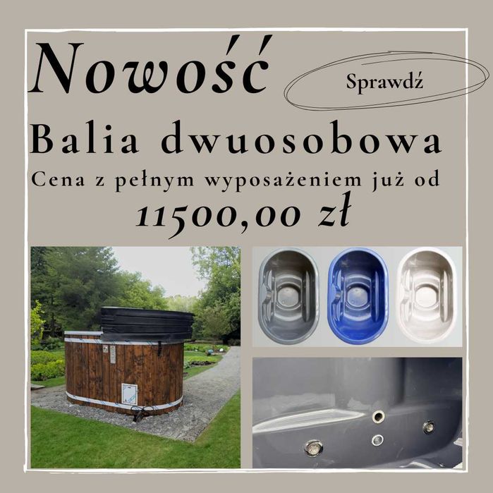 Balia ogrodowa Ofuro dwuosobowa jacuzzi hydromasaż bania piec drewno