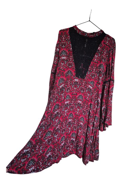 Sukienka Simply Be 42 czerwona boho koronka dekolt