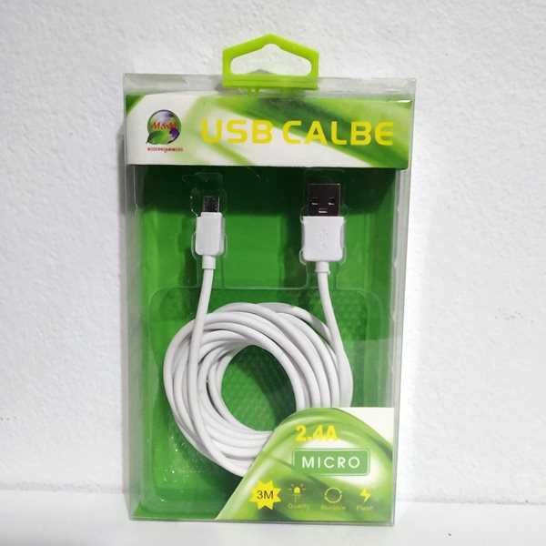 Cabo usb 2.0 Micro usb 3M Branco 2.4A Novos em caixa