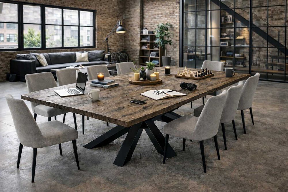 Duży stół do salonu, jadalni, sali konferencyjnej - Dąb Halifax Cynowy