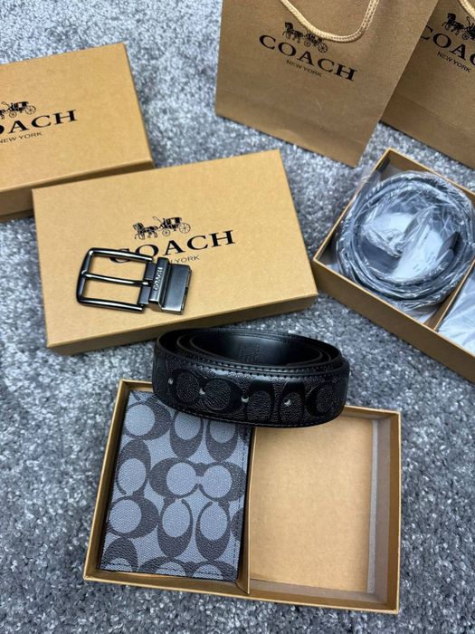 Чоловічий набір Coach ремень,кошелек Мужской набор Коач Набор Coach