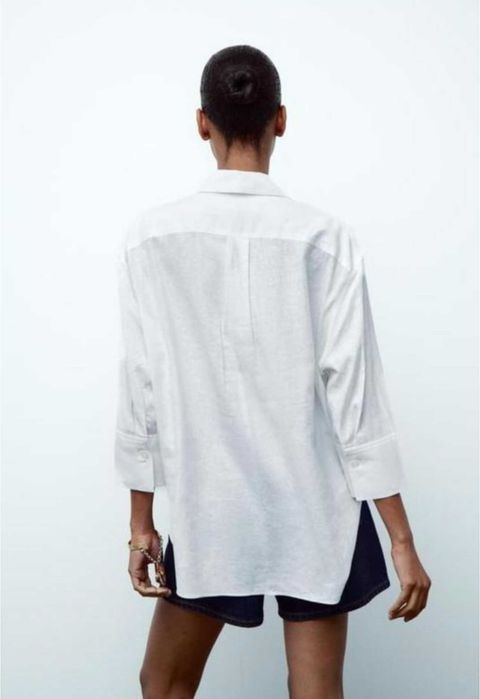 Ефектна лляна білосніжна сорочка від ZARA оверсайз р.S/M в ідеалі