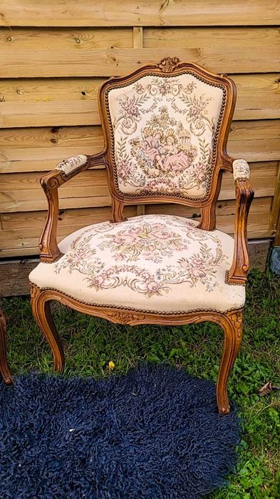 Fotel Gobelinowy ludwikowski Ludwik  Filip antyk gobelinowy  drewno