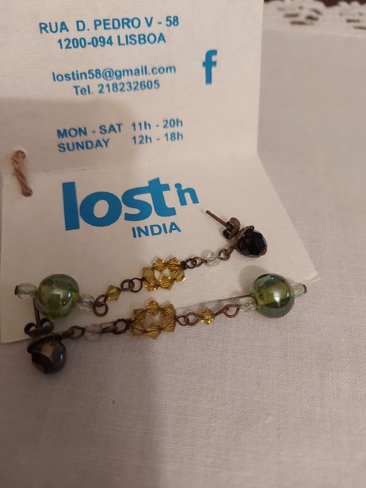 Brincos pendentes Indianos c/7cm, Verde, Amarelo e Castanho.