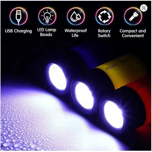 Mini lanterna USB porta‑chaves – Recarregável e resistente à água