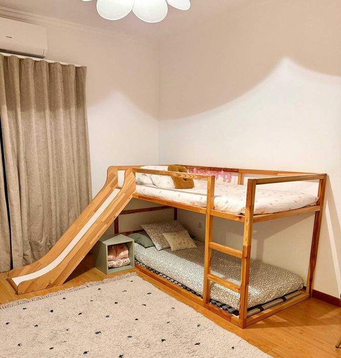 Cama IKEA KURA + Escorrega + Estrado LÖNSET + Colchão