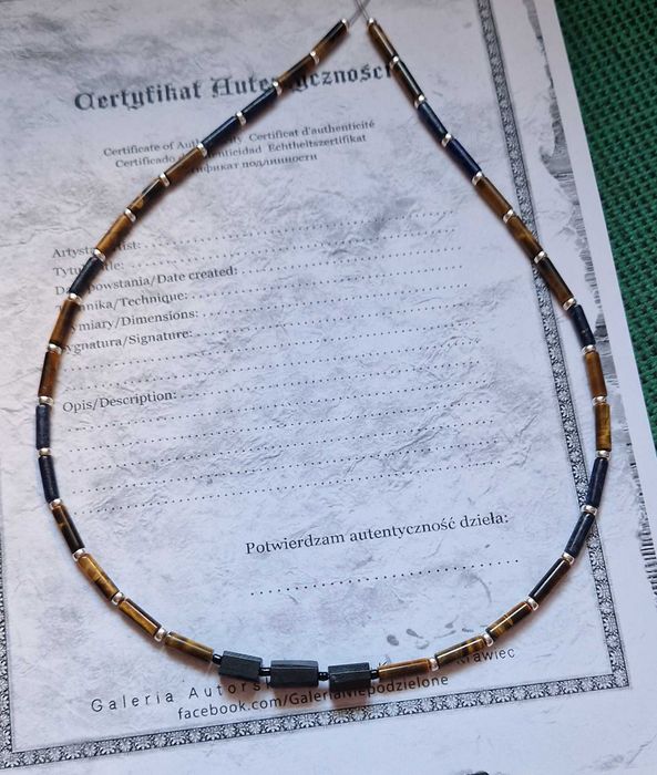 Tygrysie Oko  Lapis lazuli  Turmalin  naszyjnik męski