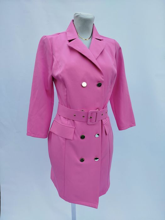 Nowa różowa krótka sukienka marynarkowa Ombre 34 36