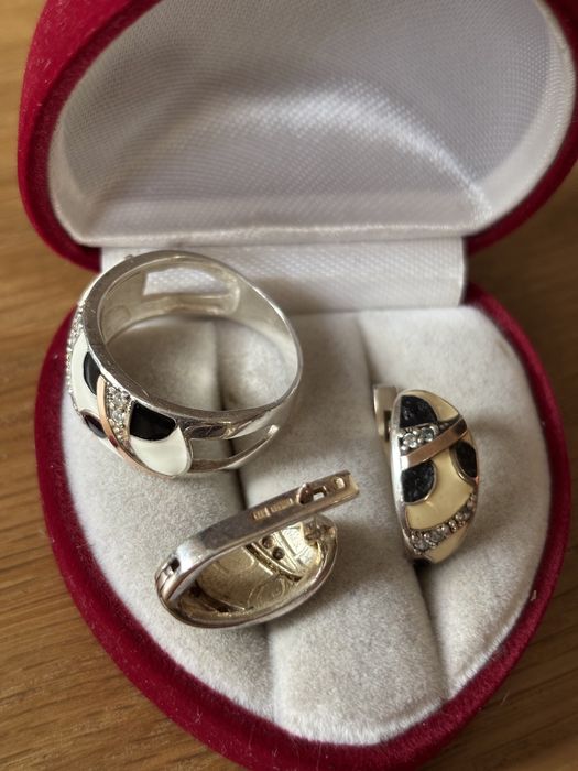 Сережки срібні емаль каблучка підвіска кульчики серебро