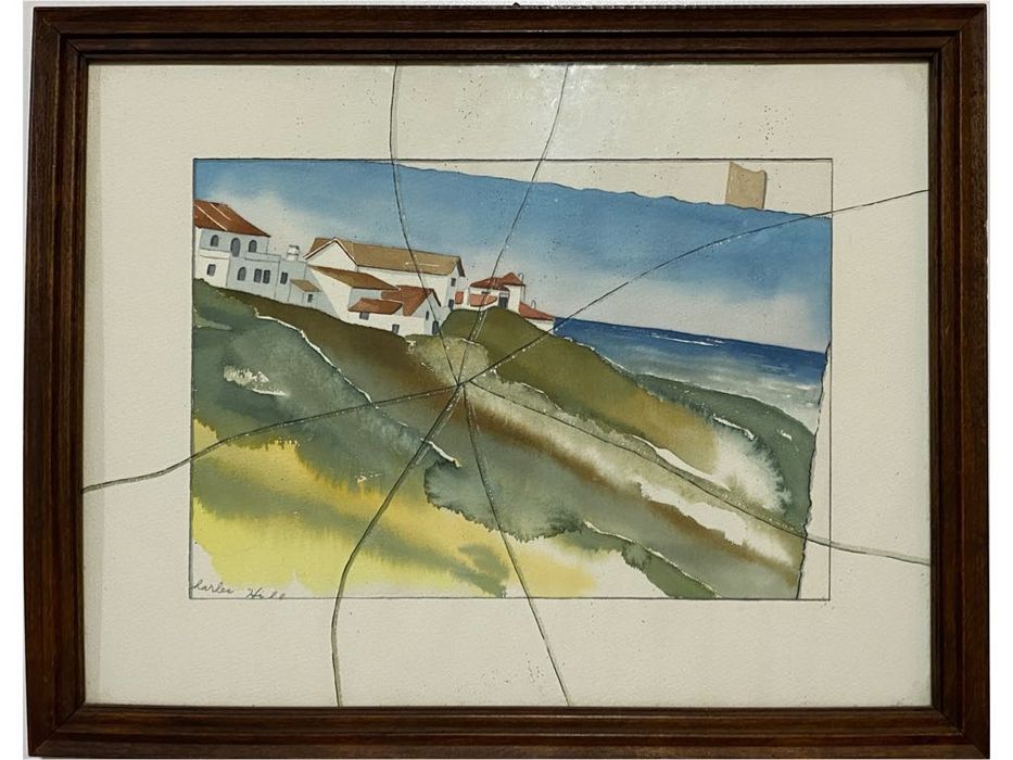 Aguarela Azenhas do Mar simulação de vidro partido - Charles Hill