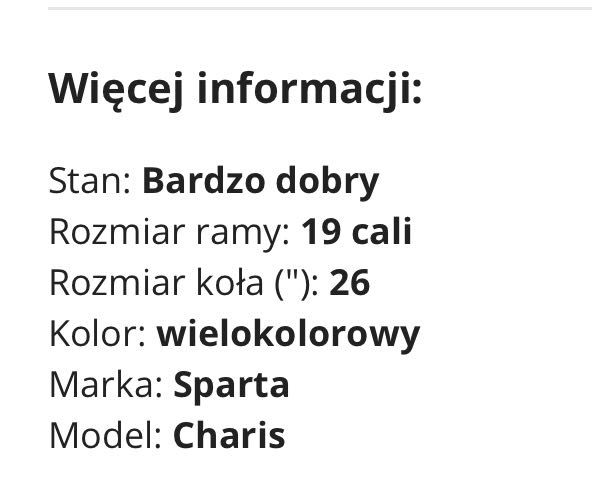 Rower Sparta charis 26 cali stan bardzo dobry.