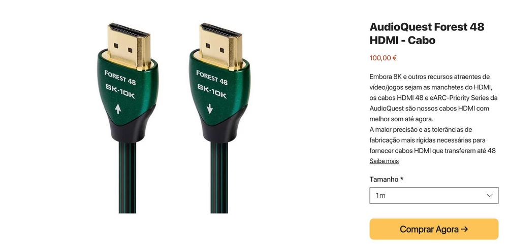Audioquest Forest 48 HDMI - 8K / 10K - 1 metro - Novo a estrear
