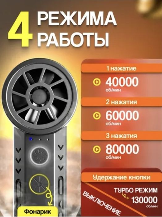 Мини воздуходув 130 000 об/мин  Сушка авто, очистка клавиатуры