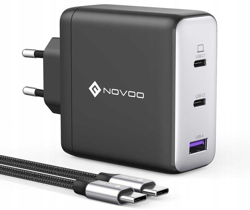NOVOO 120W USB C Ładowarka GaN 3-Port Szybkie Ładowanie MacBook iPhone