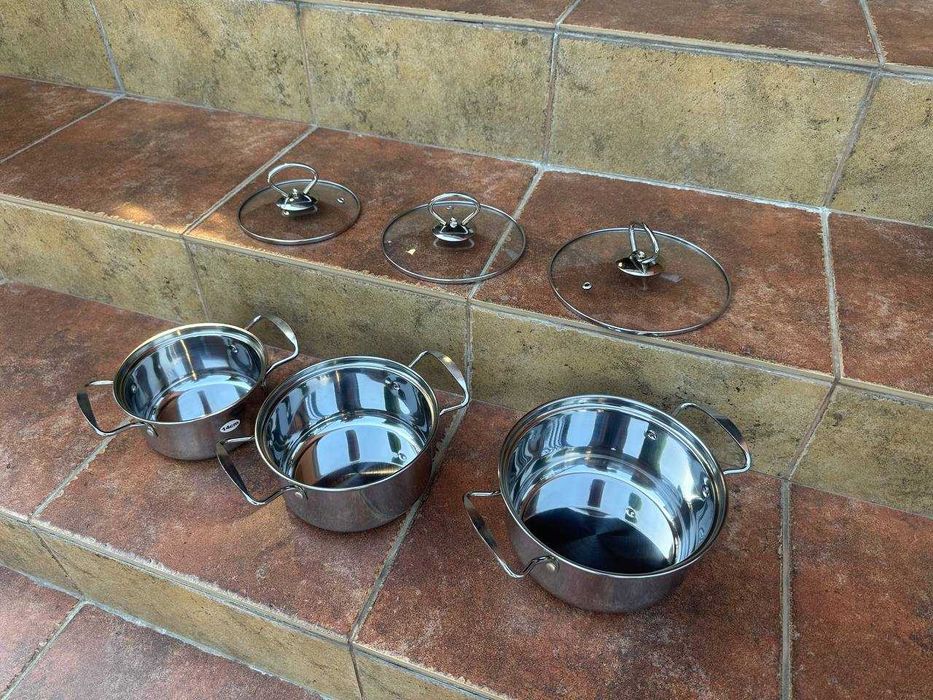 ‼️ Набор каструль 3шт. Набор посуды. Набір посуду каструль з кришками