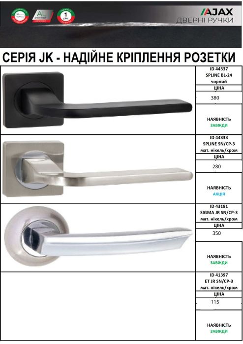 Ручки для дверей AJAX  качественная фурнитура по доступной  цене.