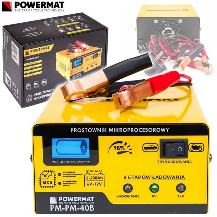POWERMAT Prostownik Akumulatorowy 15A 6/12V Ładowarka PM0712