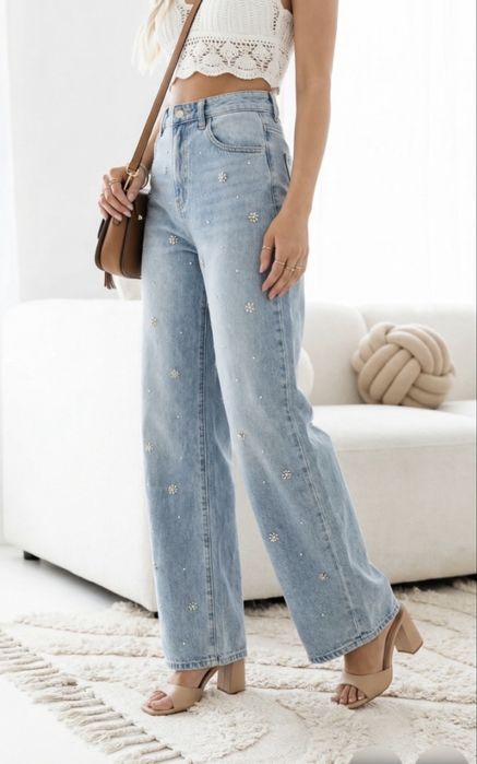 Jeansy spodnie balloon ozdobne hit Premium