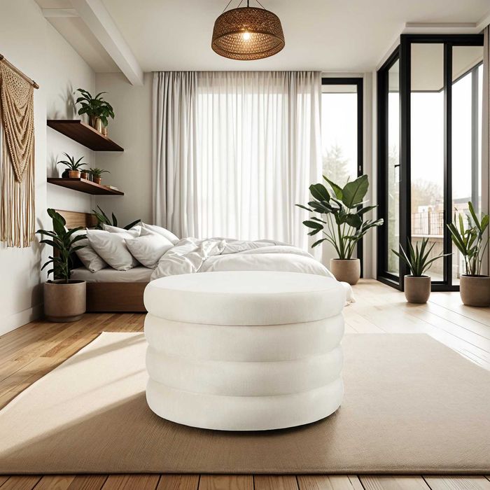 Stołek z miejscem do przechowywania AltuXL aksamit kremowo-białyOUTLET