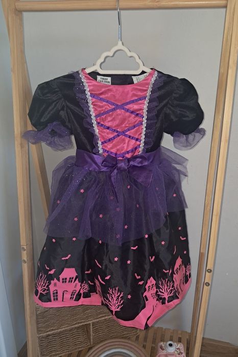 Czarownica 98 przebranie bal 3 halloween sukienka tiul czarna różowa