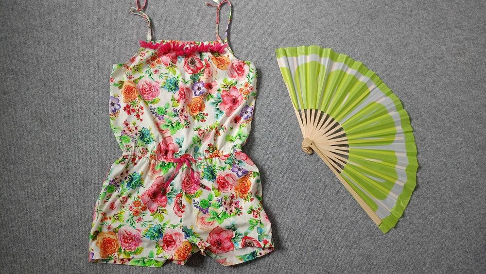 Letni kombinezon kwiaty frędzle Boho lato