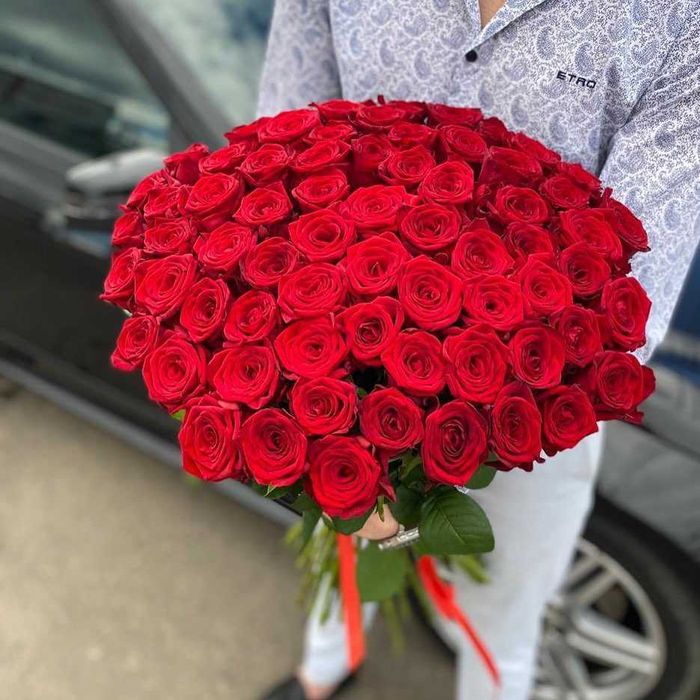 Свежая роза, букет 151 красная роза, цветы