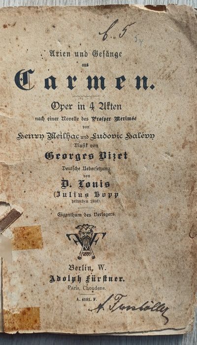 Carmen IX w. stara książka opera arie i pieśni Bizet Hopp Furstner