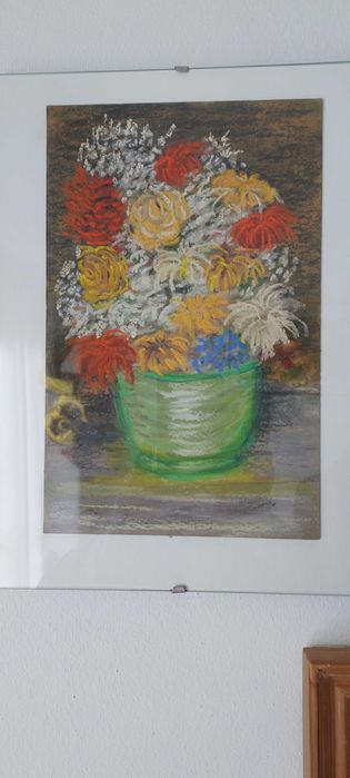 Quadros emoldurados, pinturas pastel sakura sobre papel