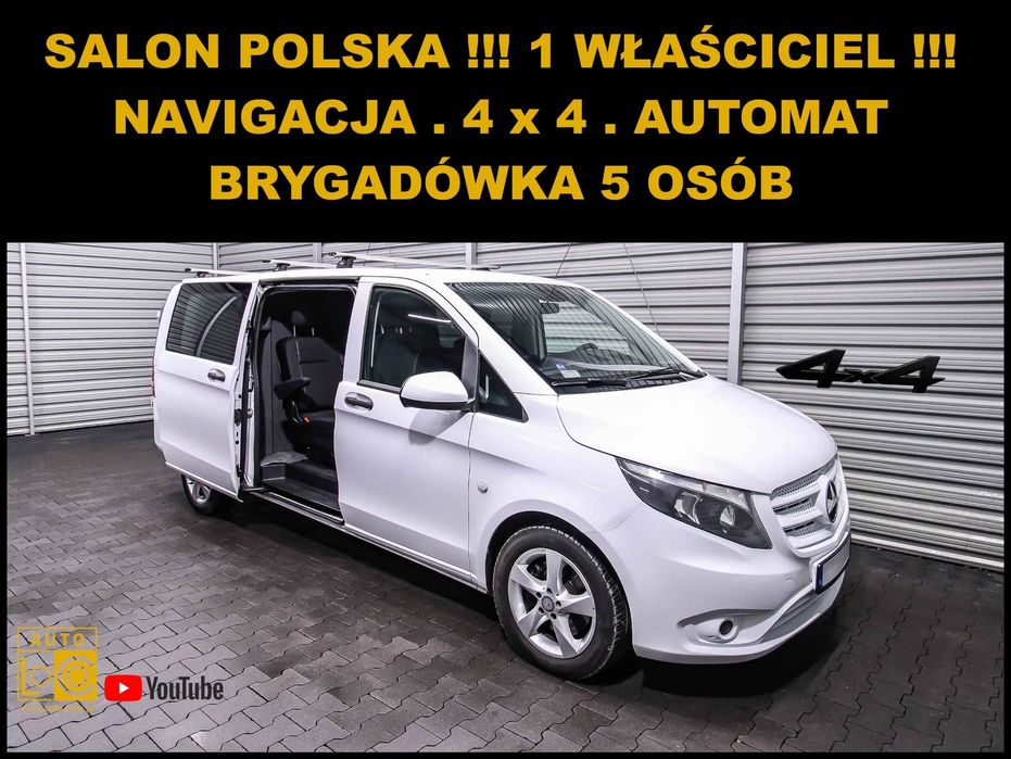 Mercedes-Benz Vito BRYGADÓWKA + 5 osób + DŁUGI + AUTOMAT + 4x4 + Salon POLSKA + 1 wł.