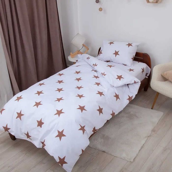 Постільна білизна односпальна підліткова Зірки (шоколадні), 50x70