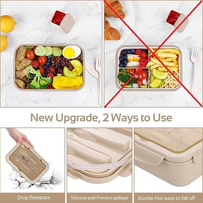 Pudełko na lunch 1400 ml w zestawie sztućce do szkoły i pracy