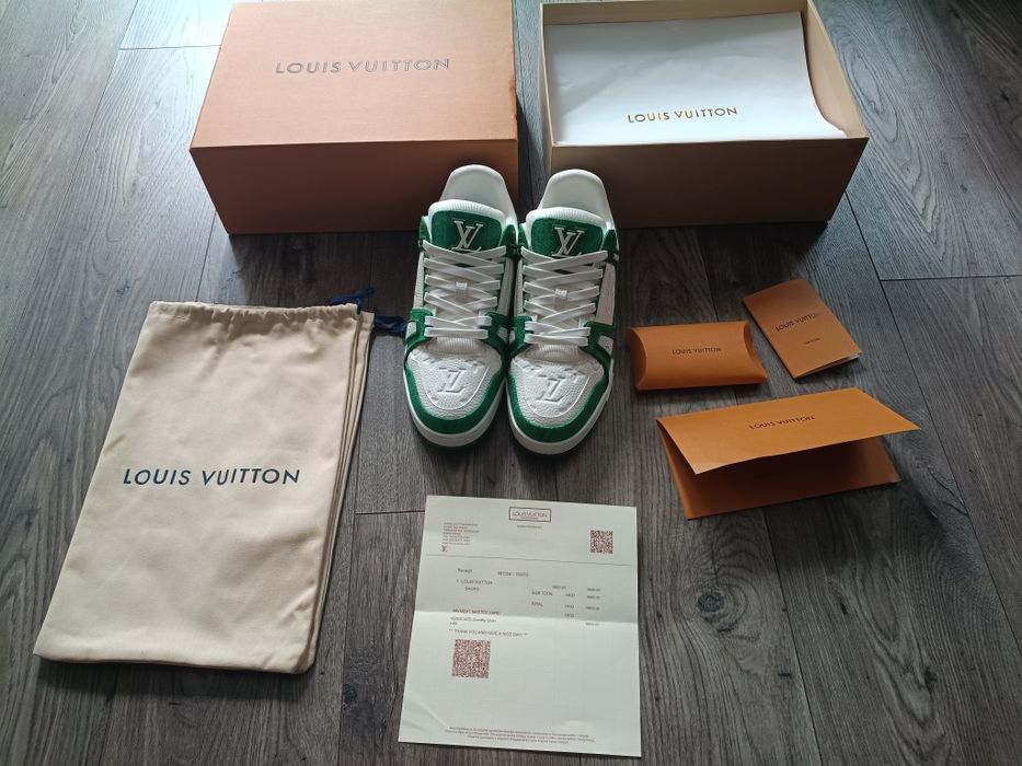 Louis Vuitton Trainer Green Monogram Denim White