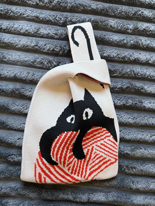 Bolsa Clutch de Tricô com Gato Bege em Poliéster Bolsa de Mão Fofa bag