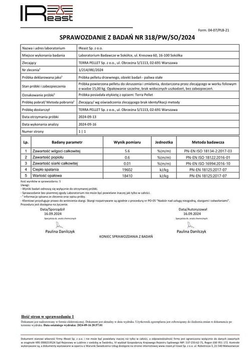 Pellet Terra 18,4 MJ - DOSTAWA W CENIE