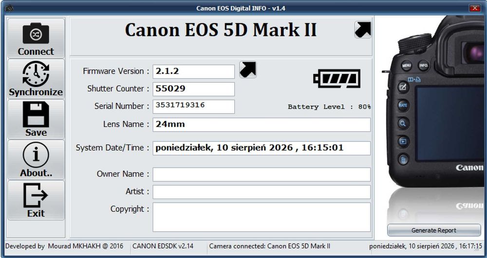 Canon EOS 5D Mark II Body, 6 baterii, 3 karty, ładowarka - Tylko 55 029 zdjęć zrobionych !!!