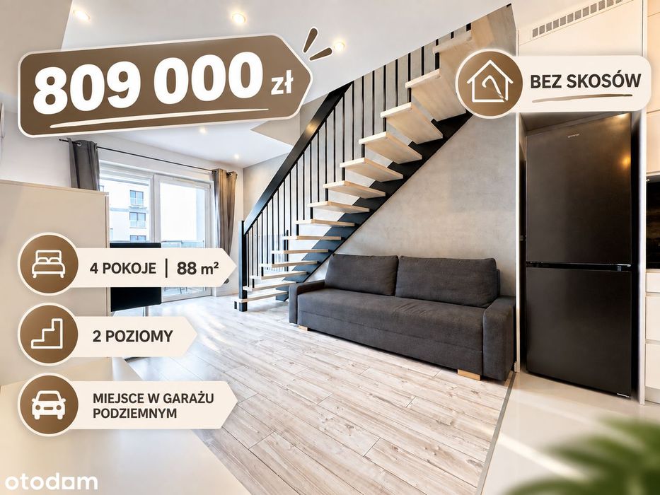 4Pok BEZ SKOSÓW 2 Poziomy 2 Łazienki Balkon Winda | Garaż podziemny