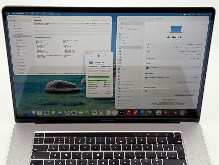 Laptop Apple Macbook Pro 16 2019 i9 64GB 1TB 5500M A2141