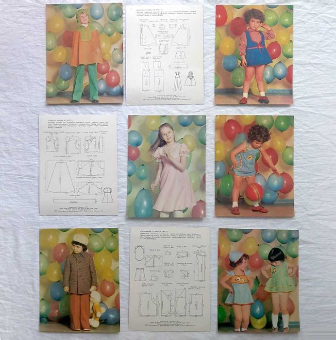 Комплект 2 набора открыток по шитью "Мода детям" 1979, выпуск 14 и 17