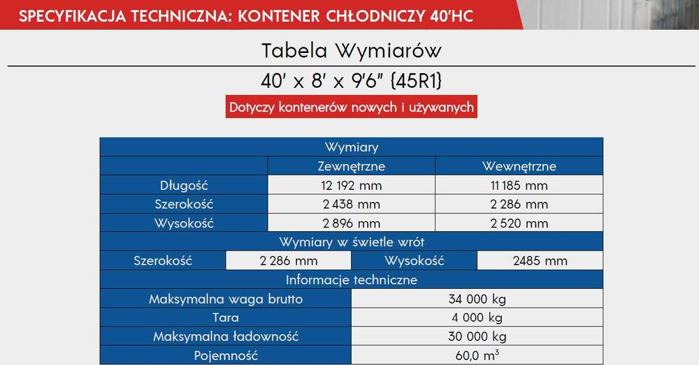 Kontener chłodniczy 40 HC RF - 12 metrów - Wrocław - MP